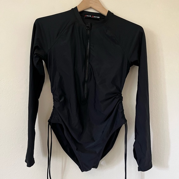 Jack Smith Black Long Sleeve One Piece Swimsuit with Ruched Sides - Picture 2 of 5